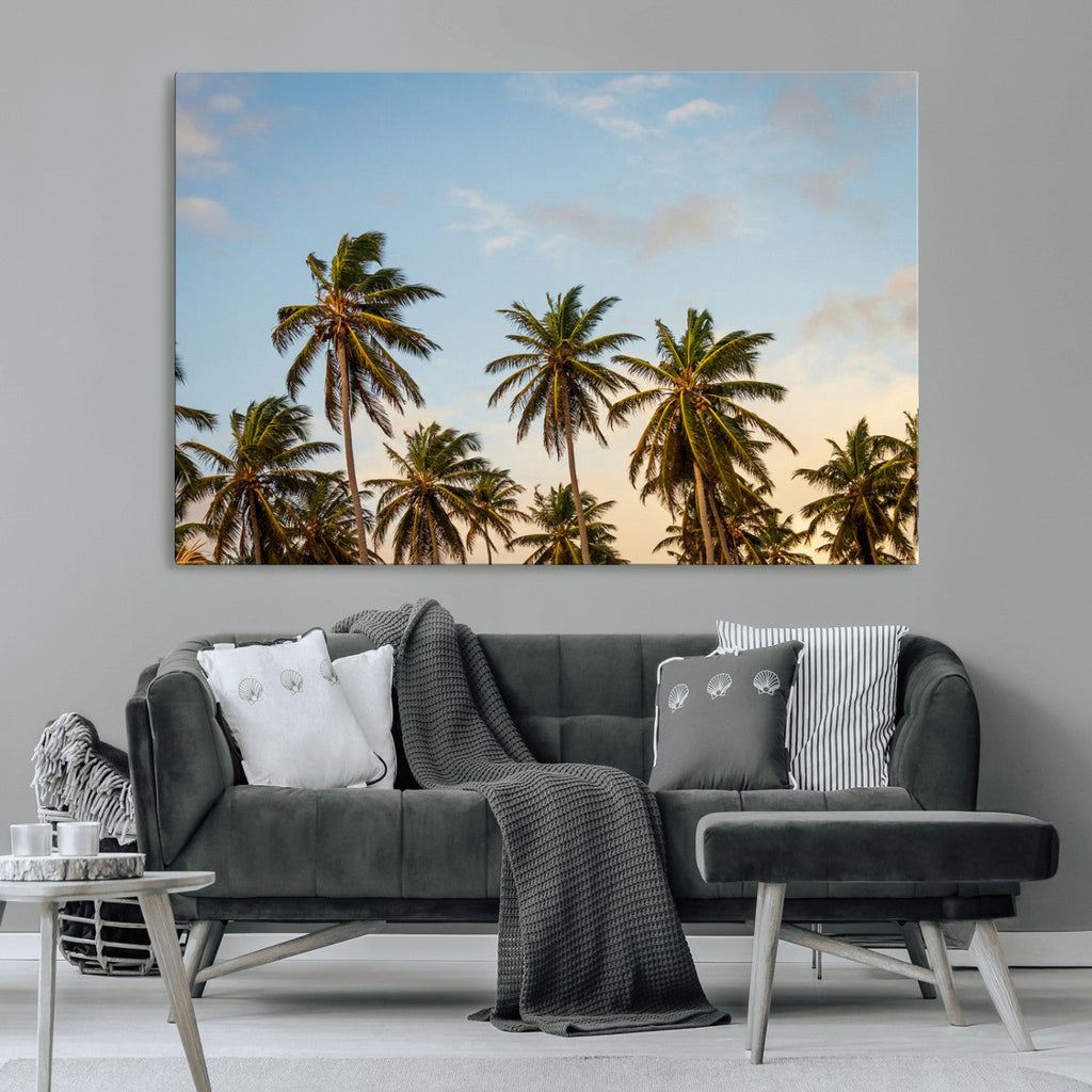 Palms Wall Art Canvas Print, Framed Tropical Coastal Nature Scene