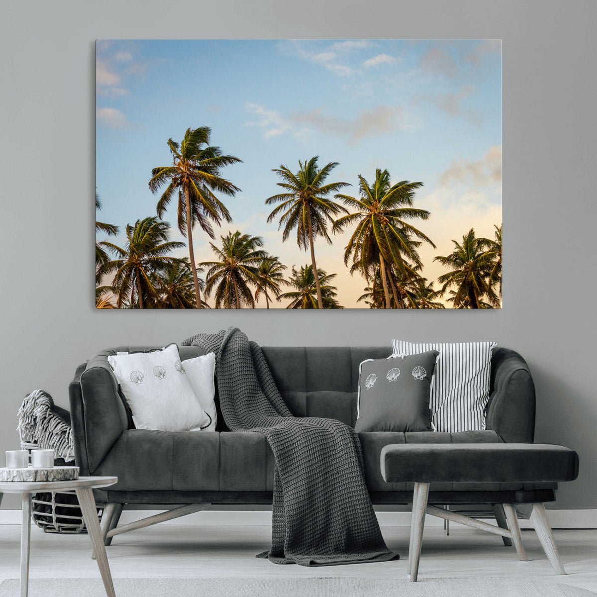 Palms Wall Art Canvas Print, Framed Tropical Coastal Nature Scene