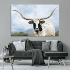Texas Longhorn Wall Art Canvas Print, Framed Western Rustic Farmhouse