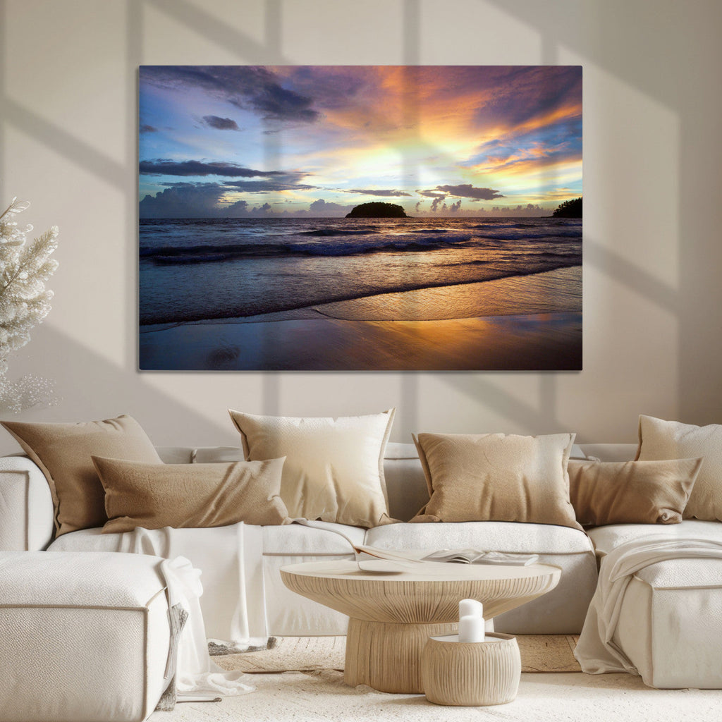 Beach Sunset Wall Art Canvas Print, Tropical Ocean Waves