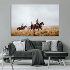 Western Cowboys Wall Art Canvas Print, Framed Horseback Riders on a Rustic Prairie