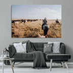 Western Wall Art Canvas Print, Framed Cowboy Cattle Drive Scene