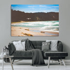 Tranquil Beach Wall Art Canvas Print, Framed Blue Ocean Waves on a Sandy Shore