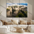 Tranquil Forest Scene Wall Art Canvas Print, Framed Moody Sunbeam Through Trees