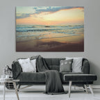 Sunset Seascape Wall Art Canvas Print, Framed Pastel Ocean View with Tranquil Shoreline