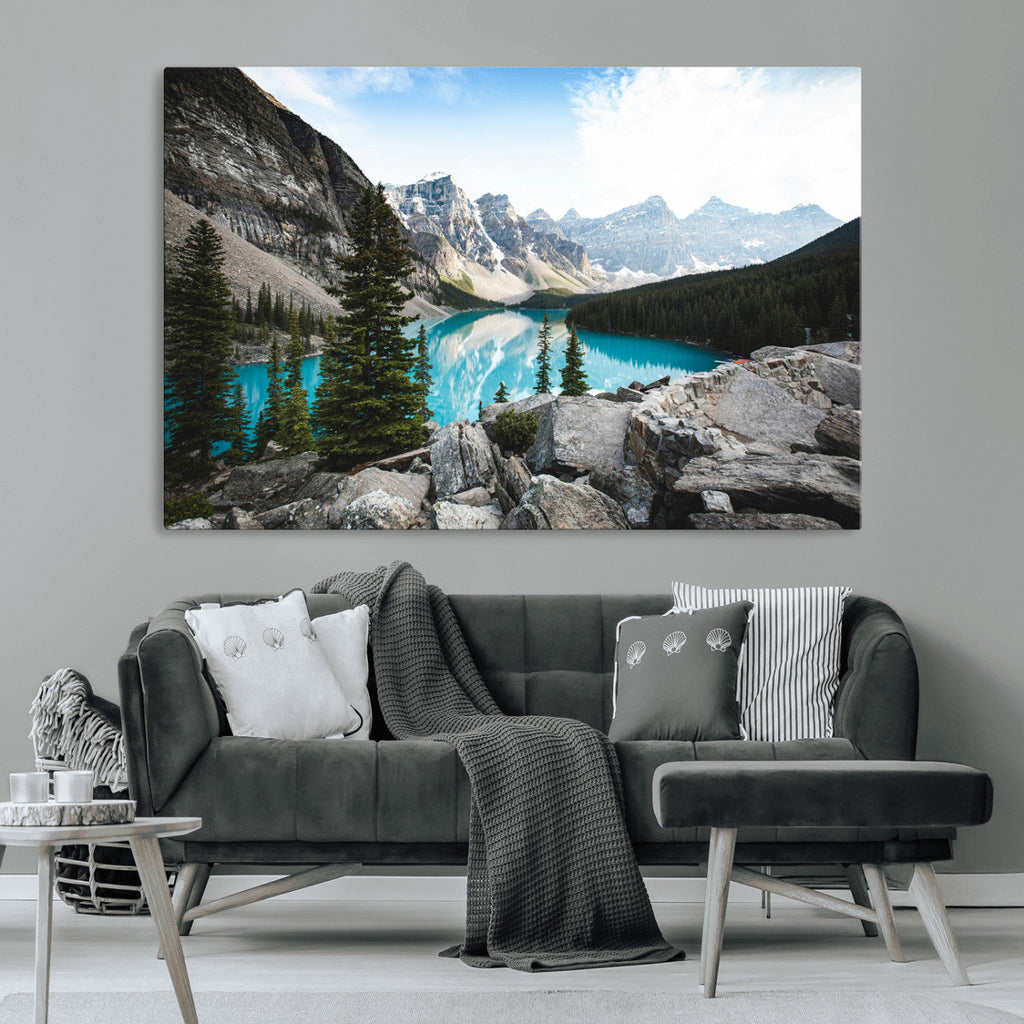 Canadian Rockies Wall Art Canvas Print, Framed Mountain Landscape with Turquoise Water
