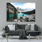 Canadian Rockies Wall Art Canvas Print, Framed Mountain Landscape with Turquoise Water