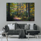 Autumn Forest Wall Art Canvas Print, Framed Fall Woodland with Golden Leaves