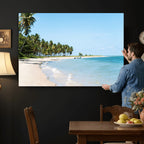 Palm Tree Coast Wall Art Canvas Print, Framed Island Getaway with Crystal Blue Water