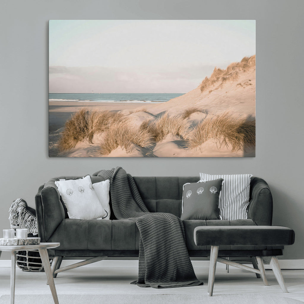 Beach Landscape Wall Art Canvas Print, Framed Sand Dune Photography, Minimalist Seascape Coastal Decor