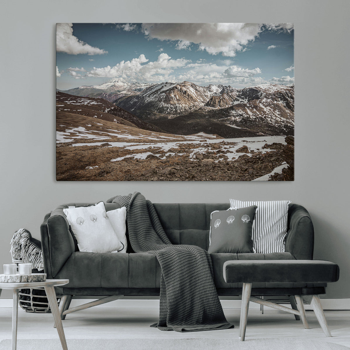 Mountain Landscape Wall Art Canvas Print, Framed Snowy Peaks Art, Rugged Highlands Rustic Adventure Decor