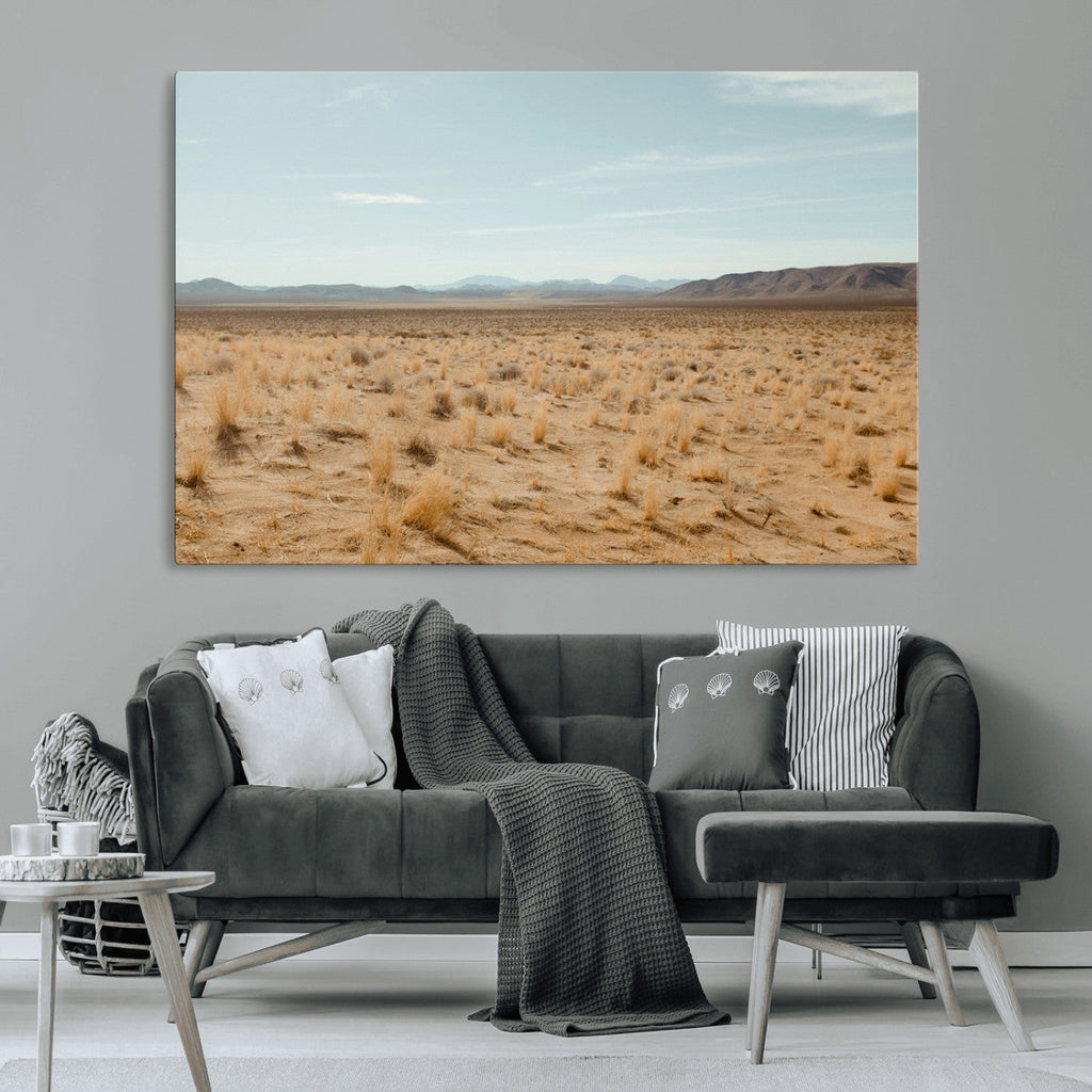 Desert Plains Wall Art Canvas Print, Golden Light Over Dry Grass and Open Horizon