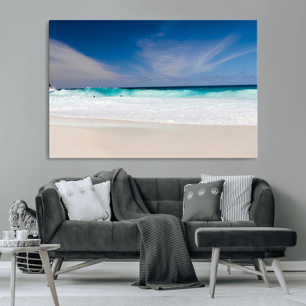 Ocean Breeze Wall Art Canvas Print, Aqua Waves and Coastal Horizon Under a Blue Sky