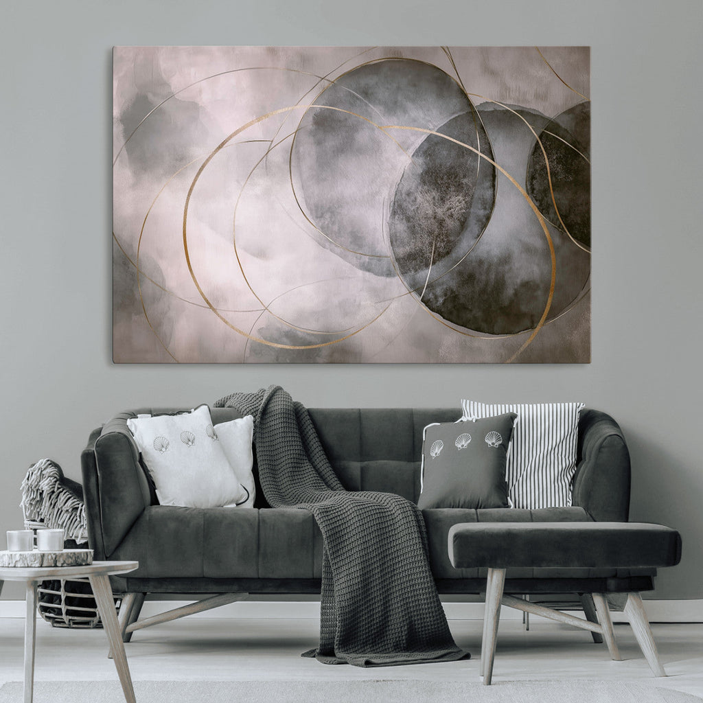 Abstract Grey Gold Wall Art | Modern Geometric Canvas