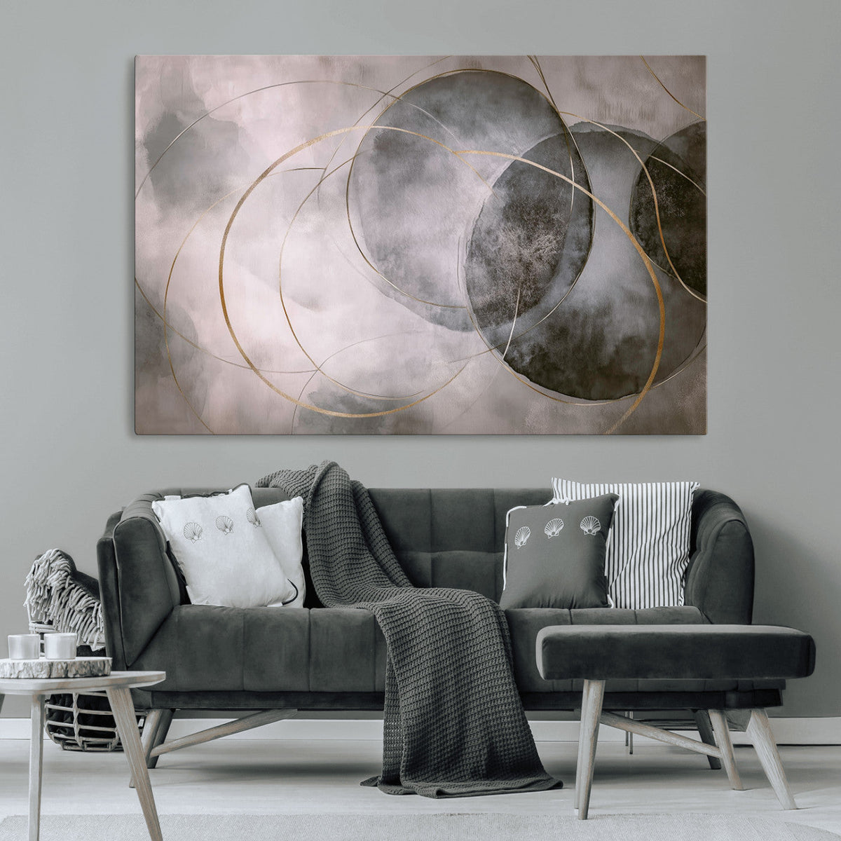 Abstract Grey Gold Wall Art | Modern Geometric Canvas