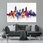 Atlanta Skyline Wall Art Canvas Print, Framed Colorful Watercolor Cityscape
