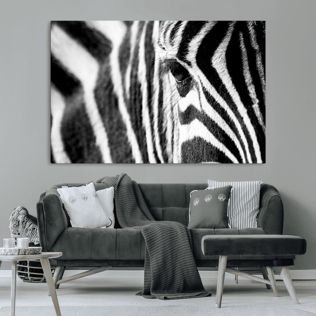 Zebra Stripes Wall Art Canvas Print, Black and White Close Up Wildlife Pattern