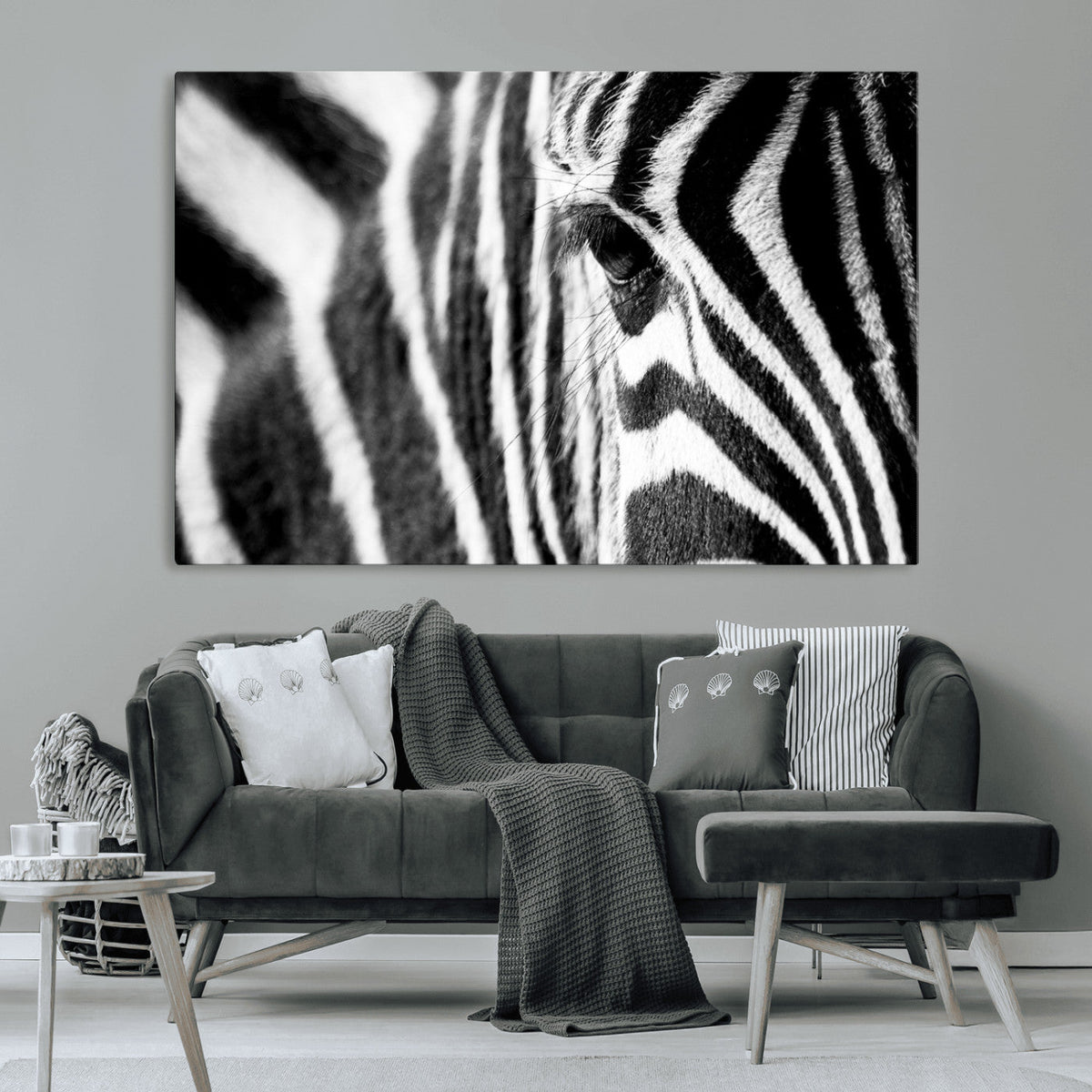 Zebra Stripes Wall Art Canvas Print, Black and White Close Up Wildlife Pattern