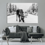 Moose Wall Art Canvas Print, Winter Moose with Antlers in a Snowy Forest
