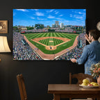Wrigley Field Baseball Stadium Canvas Wall Art, Packed Crowd and Chicago Skyline