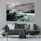 Stormy Ocean Waves Canvas Wall Art, Framed Turbulent Sea Nature Print