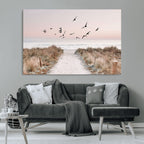 Coastal Pathway Canvas Wall Art Print, Framed Seaside Landscape with Beach and Birds