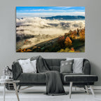 Misty Autumn Hills Wall Art Canvas Print, Foggy Forest Landscape with Fall Foliage