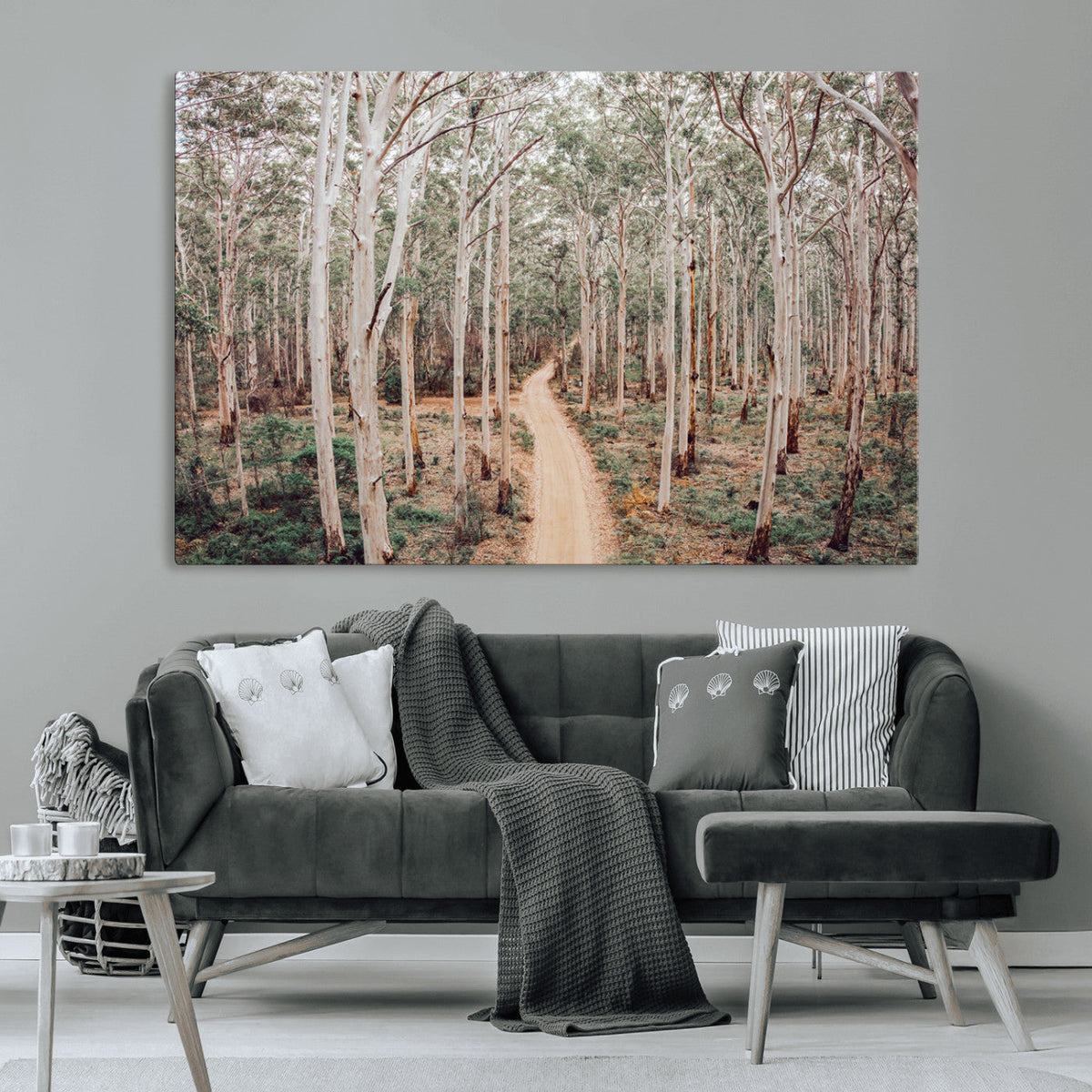 Forest Dirt Road Wall Art Canvas Print, Scenic Woodland Pathway with Tall Trees