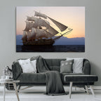 Majestic Sailing Ship Wall Art Canvas Print, Sunset Ocean Voyage with Tall Ship