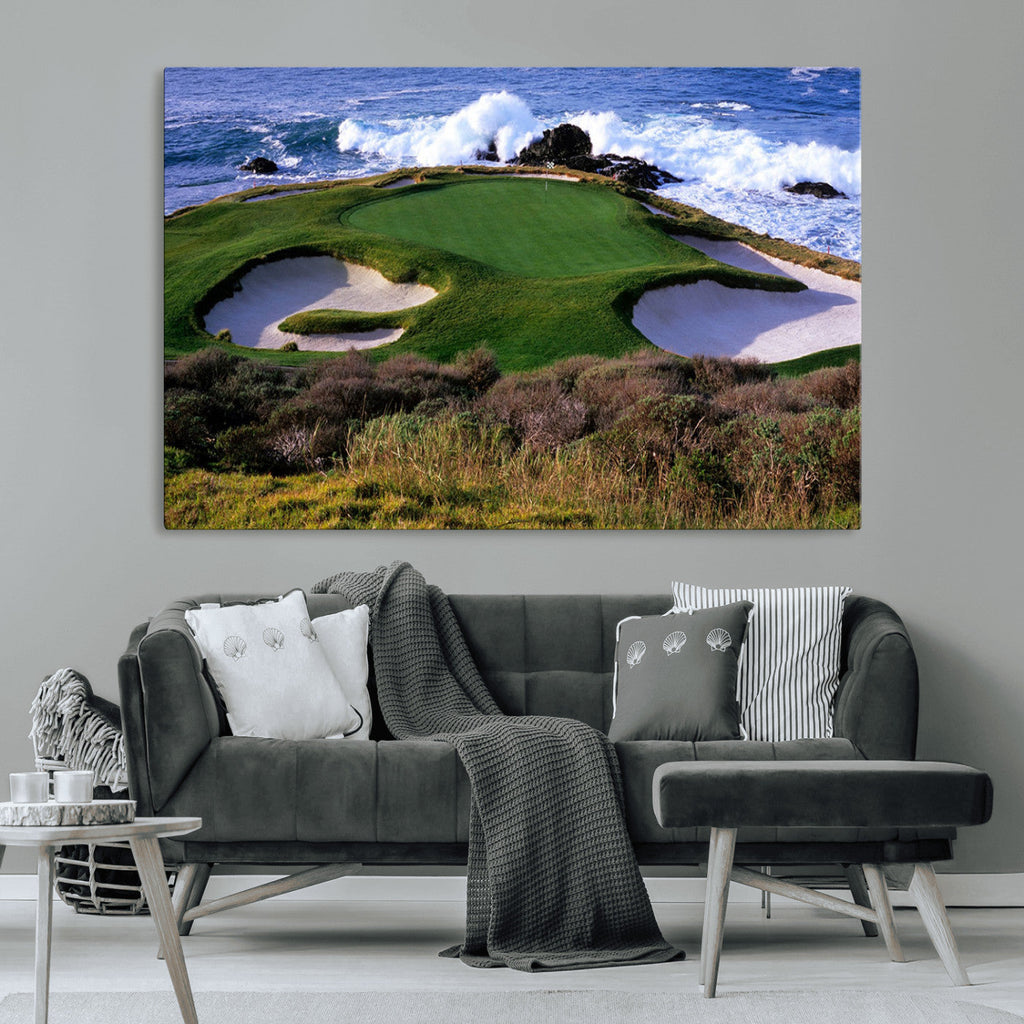 California Pebble Beach Golf Links Wall Art Canvas Print, Iconic Monterey Coastal Golf Course