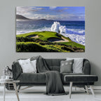 Ocean Waves Crashing Wall Art Canvas Print, Dramatic Rocky Coastline Near a Golf Course