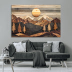 Wooden Mountain Layers Art | Rustic Pine Tree Landscape