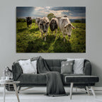 Grazing Cattle Herd Wall Art Canvas Print, Framed Green Pasture Farm Scene