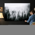 Foggy Forest Wall Art Canvas Print, Mountain Woodland Landscape, Minimal Nature Decor
