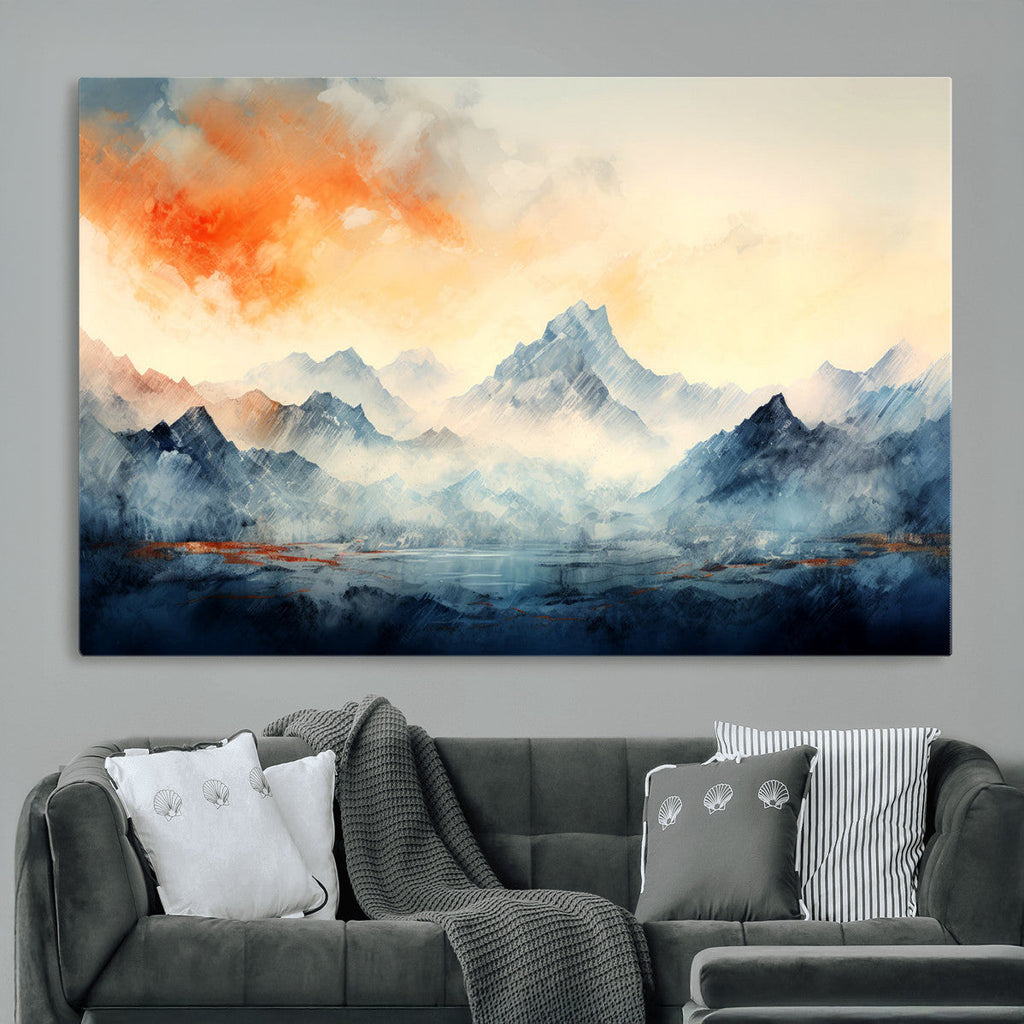 Warm Clouds Abstract Mountain Wall Art, Modern Landscape Canvas Print