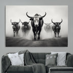 Texas Longhorn Wall Art Canvas Print, Framed Speckled Cow