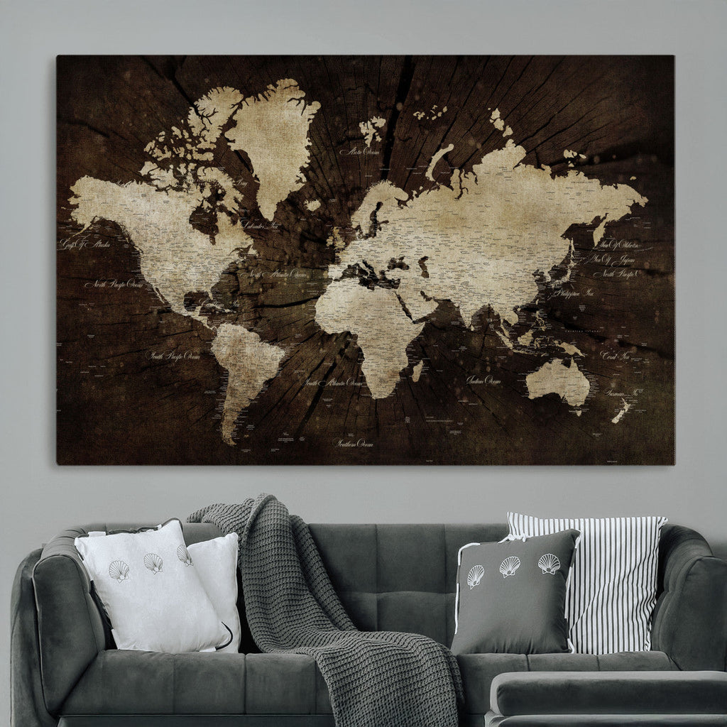 World Map Wall Art Canvas Print | Framed Travel Map Wall Art