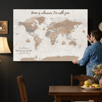 Personalized Beige Geometric Push Pin World Map Canvas Print, Countries Visited Map, Study and Home Office Decor