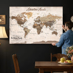 Custom Push Pin World Map Wall Art Canvas Print | Personalized Travel Tracker