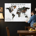 Custom Navy Geometric Push Pin World Map Canvas Print, Bucket List Map, Living Room and Home Office Decor