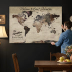 Custom Beige Modern Push Pin World Map Wall Art, Honeymoon and Anniversary Gift, Dining Room and Study Decor