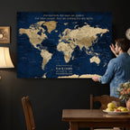 Personalized Framed Black Push Pin Travel Map Canvas Print, Next Trip Planner Map, Dining Room and Bedroom Decor