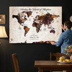 Personalized Framed Navy World Travel Map Wall Art with Pins, Honeymoon and Anniversary Gift, Living Room and Bedroom Decor