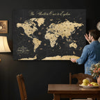 Custom Push Pin World Map Canvas Print, Couples Countries Visited Map, Living Room and Home Office Decor