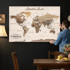 Personalized Framed White Modern Push Pin Travel Map Canvas Print, Bucket List Map, Dining Room and Study Decor