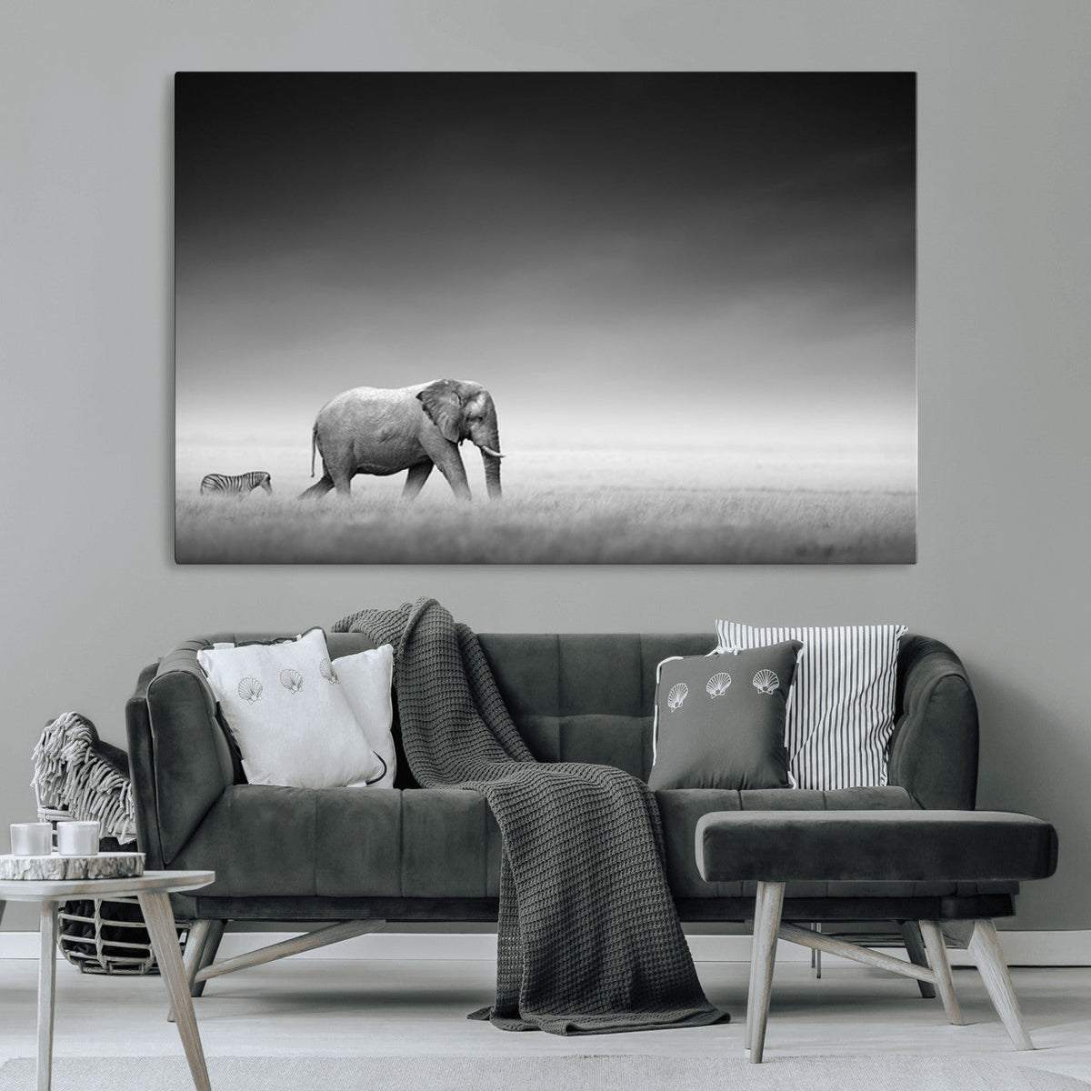 Elephant and Zebra Wall Art Canvas Print, Modern Artwork