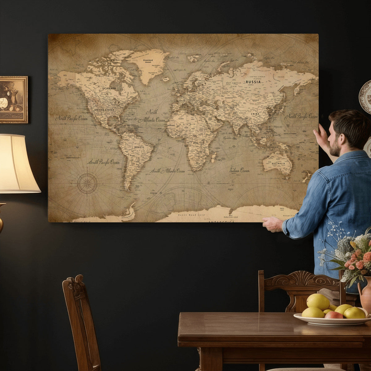Dark World Map Canvas Print | Framed Travel Map Wall Art