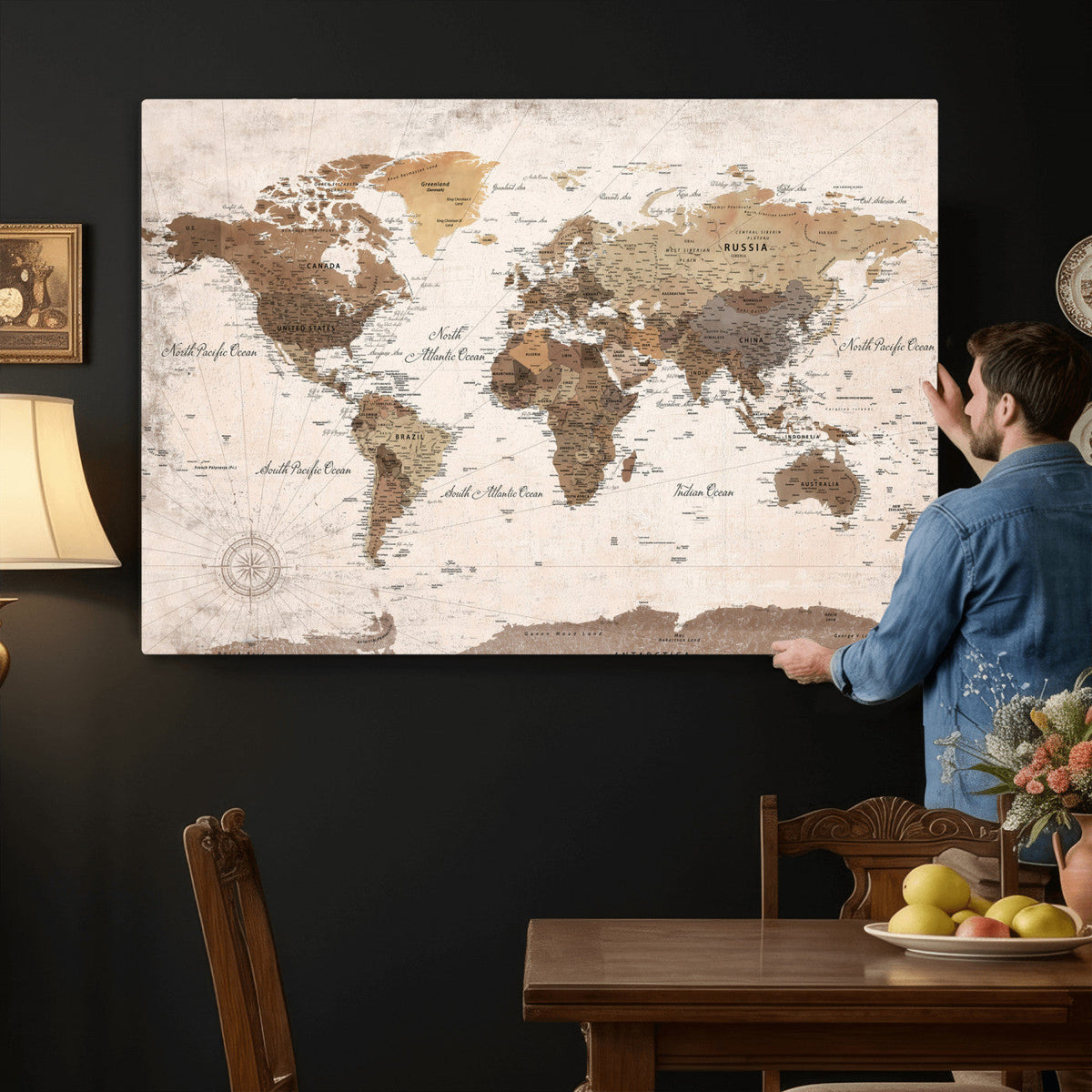 Modern World Map Canvas Print | Framed Travel Map Wall Art