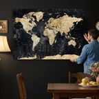 Framed Large World Map Wall Art Canvas Print for Living Room