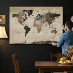 World Map Canvas Print, Detailed Map of the World, Adventure Gift for Couples and Anniversaries